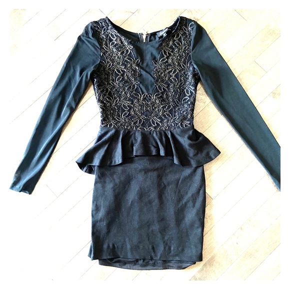 Stunning Bebe Black and Gold Lace Mesh Peplum Dress - Picture 3 of 5